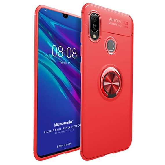 Microsonic Huawei Y6 2019 Kılıf Kickstand Ring Holder Kırmızı 1