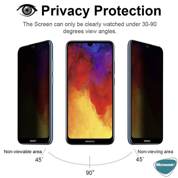 Microsonic Huawei Y6 2019 Privacy 5D Gizlilik Filtreli Cam Ekran Koruyucu Siyah 2