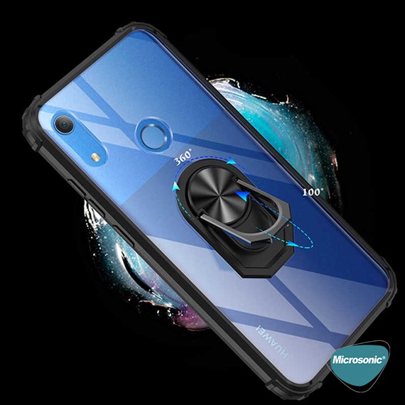 Microsonic Huawei Honor 8A Kılıf Grande Clear Ring Holder Siyah 5