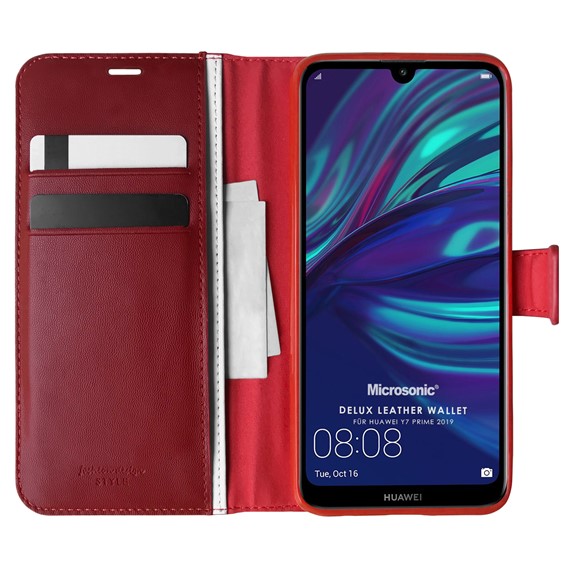 Microsonic Huawei Y7 Prime 2019 Kılıf Delux Leather Wallet Kırmızı 1