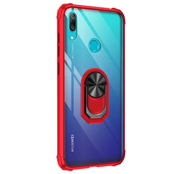 Microsonic Huawei Y7 Prime 2019 Kılıf Grande Clear Ring Holder Kırmızı 2