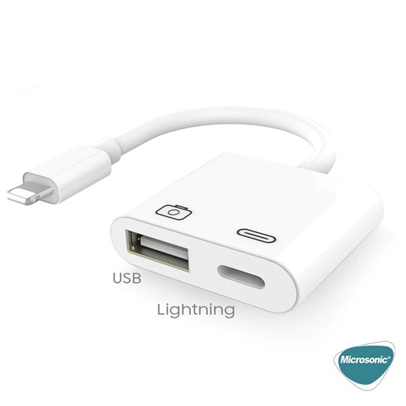 Microsonic Lightning to USB Lightning Kablo iPhone USB Okuyucu ve Dişi 8Pin İOS Kablo Adaptör Beyaz 2