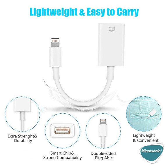 Microsonic Lightning to USB Kablo iPhone iPad İOS USB Dönüştücü Adaptör Kablo Beyaz 5