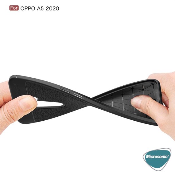 Microsonic Oppo A5 2020 Kılıf Deri Dokulu Silikon Lacivert 3