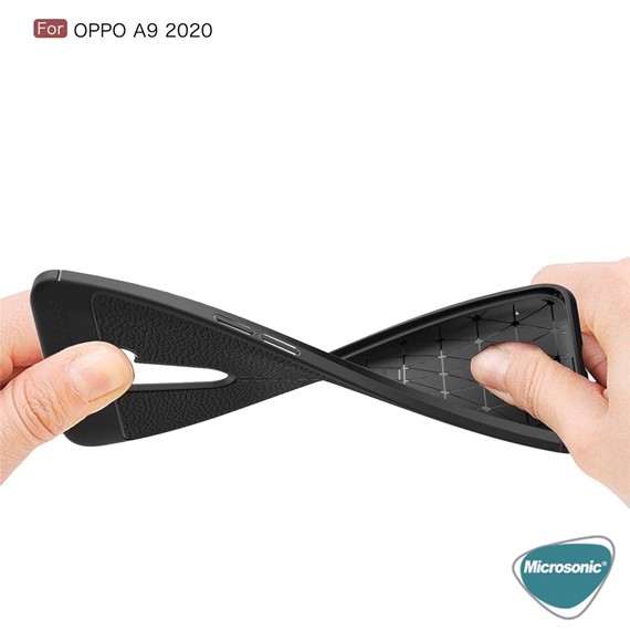 Microsonic Oppo A9 2020 Kılıf Deri Dokulu Silikon Siyah 3