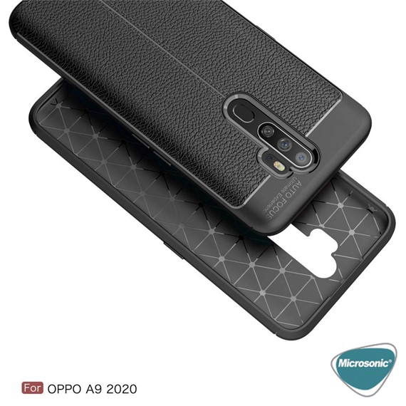 Microsonic Oppo A9 2020 Kılıf Deri Dokulu Silikon Siyah 5