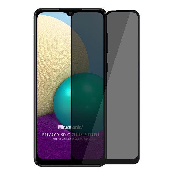 Microsonic Samsung Galaxy A02 Privacy 5D Gizlilik Filtreli Cam Ekran Koruyucu Siyah 1