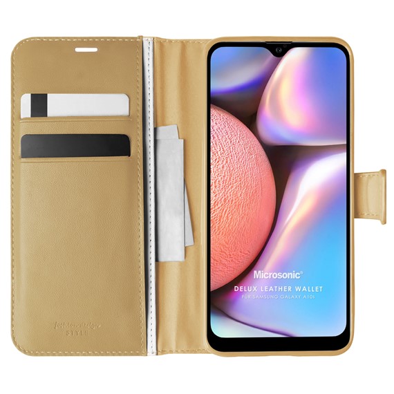 Microsonic Samsung Galaxy A10s Kılıf Delux Leather Wallet Gold 1