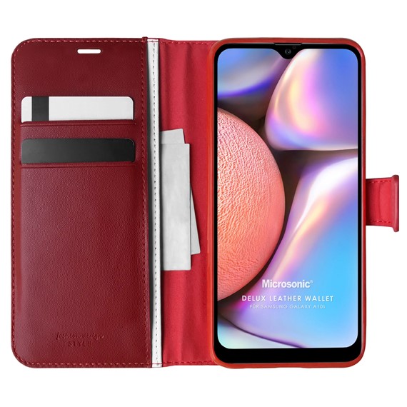 Microsonic Samsung Galaxy A10s Kılıf Delux Leather Wallet Kırmızı 1