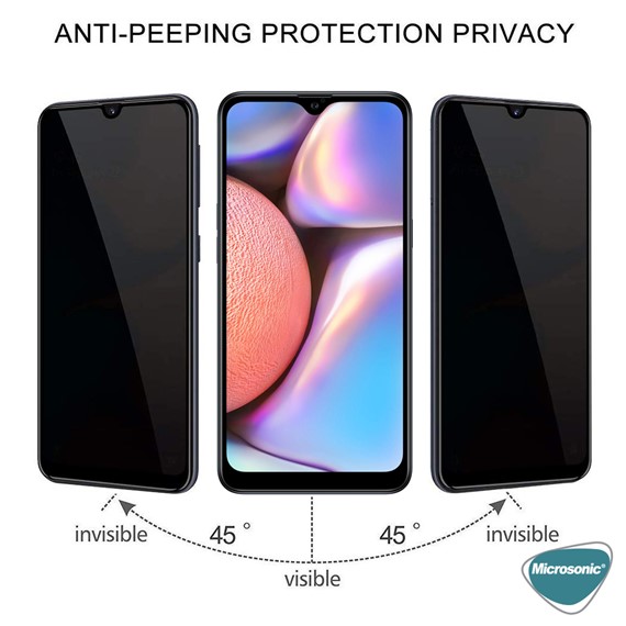 Microsonic Samsung Galaxy A10s Privacy 5D Gizlilik Filtreli Cam Ekran Koruyucu Siyah 2