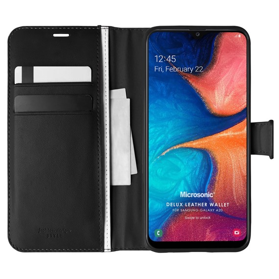 Microsonic Samsung Galaxy A20 Kılıf Delux Leather Wallet Siyah 1
