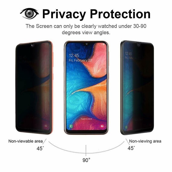 Microsonic Samsung Galaxy A20 Privacy 5D Gizlilik Filtreli Cam Ekran Koruyucu Siyah 2