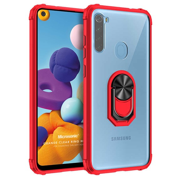 Microsonic Samsung Galaxy A21 Kılıf Grande Clear Ring Holder Kırmızı 1