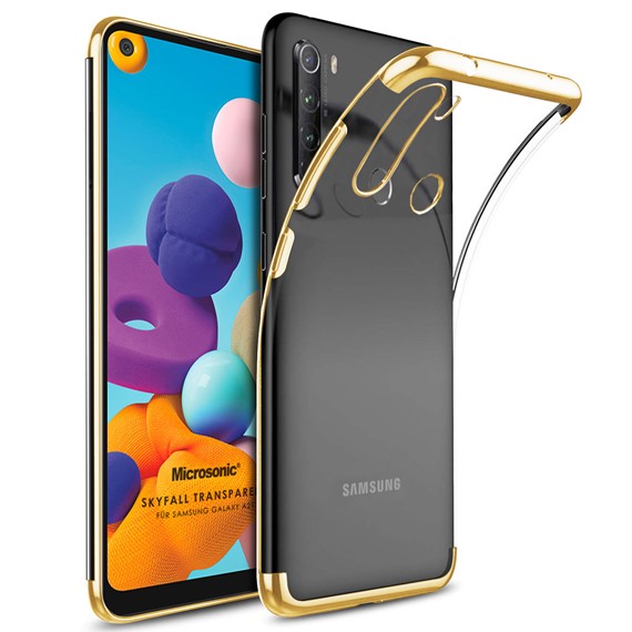Microsonic Samsung Galaxy A21 Kılıf Skyfall Transparent Clear Gold 1