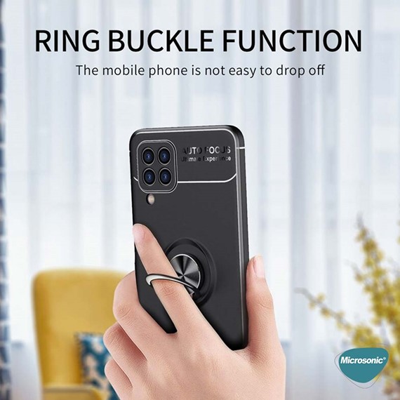 Microsonic Samsung Galaxy M32 4G Kılıf Kickstand Ring Holder Siyah Rose 7