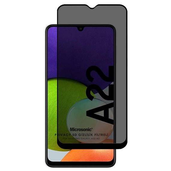 Microsonic Samsung Galaxy A22 4G Privacy 5D Gizlilik Filtreli Cam Ekran Koruyucu Siyah 1