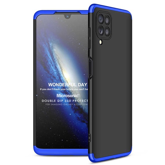 Microsonic Samsung Galaxy M32 4G Kılıf Double Dip 360 Protective Siyah Mavi 1