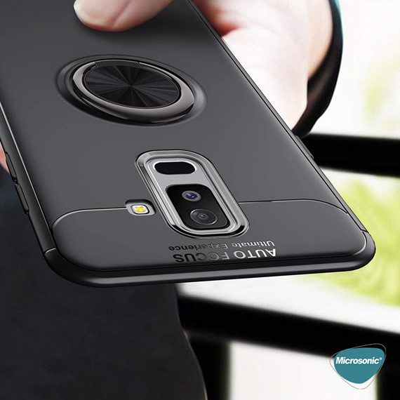 Microsonic Samsung Galaxy A6 Plus 2018 Kılıf Kickstand Ring Holder Siyah 5