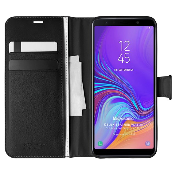 Microsonic Samsung Galaxy A7 2018 Kılıf Delux Leather Wallet Siyah 1