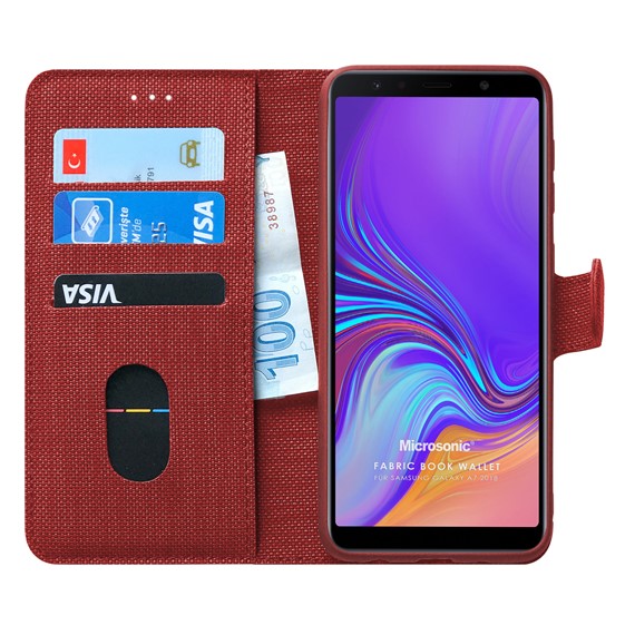 Microsonic Samsung Galaxy A7 2018 Kılıf Fabric Book Wallet Kırmızı 1