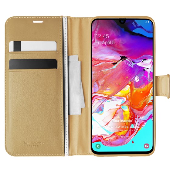 Microsonic Samsung Galaxy A70 Kılıf Delux Leather Wallet Gold 1