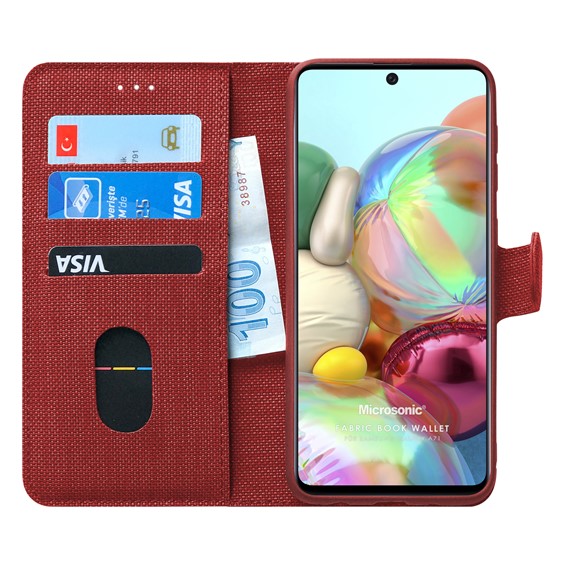 Microsonic Samsung Galaxy A71 Kılıf Fabric Book Wallet Kırmızı 1