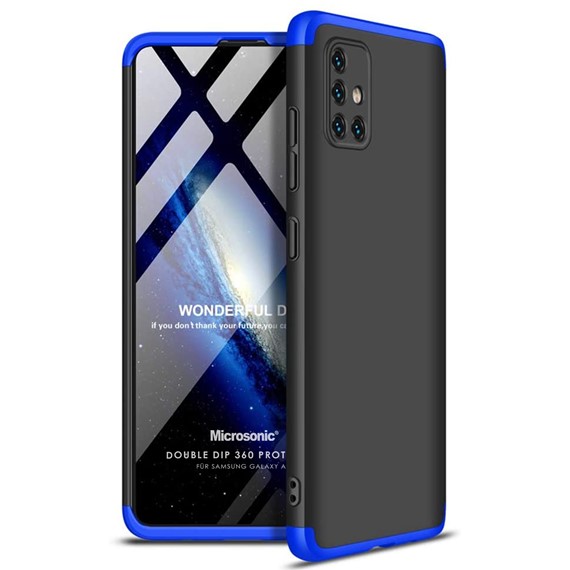 Microsonic Samsung Galaxy A71 Kılıf Double Dip 360 Protective Siyah Mavi 1