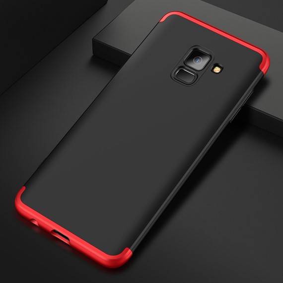 Microsonic Samsung Galaxy A8 2018 Kılıf Double Dip 360 Protective Siyah Kırmızı 5