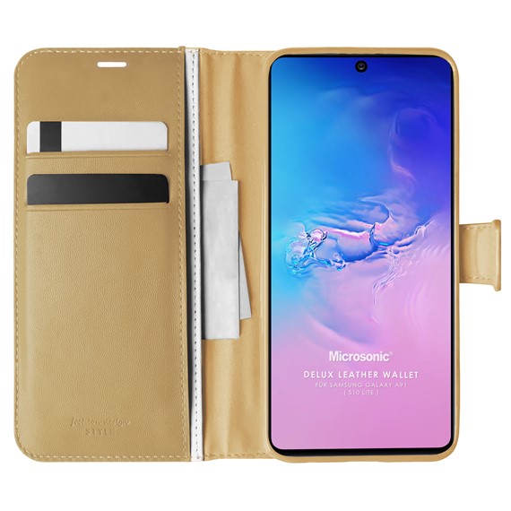 Microsonic Samsung Galaxy A91 Kılıf Delux Leather Wallet Gold 1