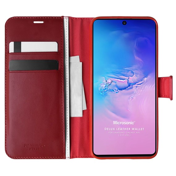 Microsonic Samsung Galaxy A91 Kılıf Delux Leather Wallet Kırmızı 1