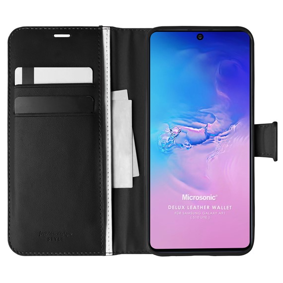Microsonic Samsung Galaxy A91 Kılıf Delux Leather Wallet Siyah 1