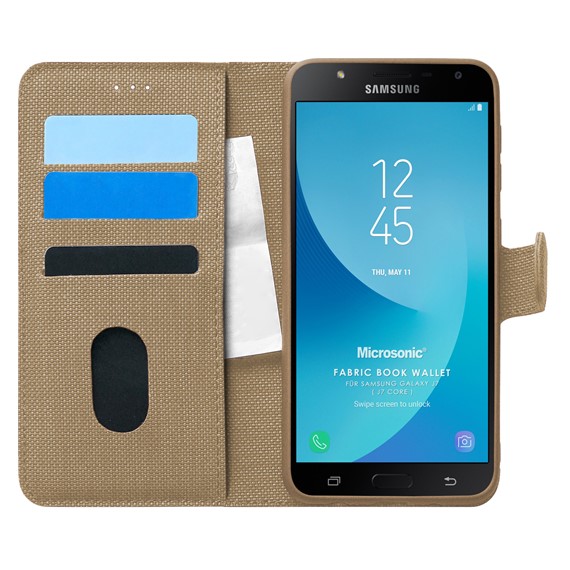 Microsonic Samsung Galaxy J7 Core Kılıf Fabric Book Wallet Gold 1