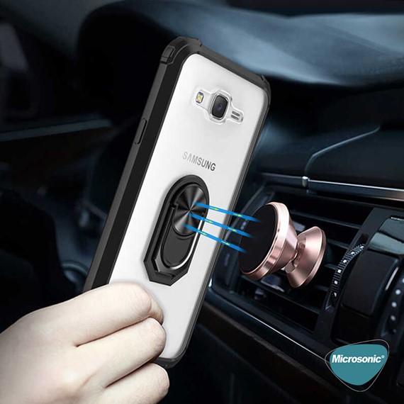 Microsonic Samsung Galaxy J7 Core Kılıf Grande Clear Ring Holder Siyah 3