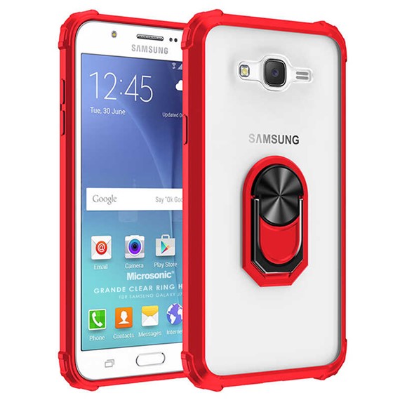 Microsonic Samsung Galaxy J7 Core Kılıf Grande Clear Ring Holder Kırmızı 1