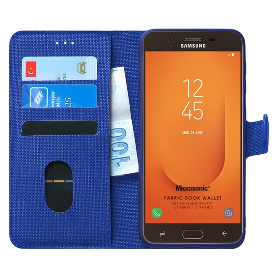 Microsonic Samsung Galaxy J7 Prime 2 Kılıf Fabric Book Wallet Lacivert 1