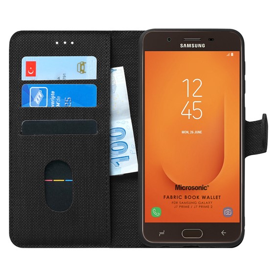 Microsonic Samsung Galaxy J7 Prime 2 Kılıf Fabric Book Wallet Siyah 1