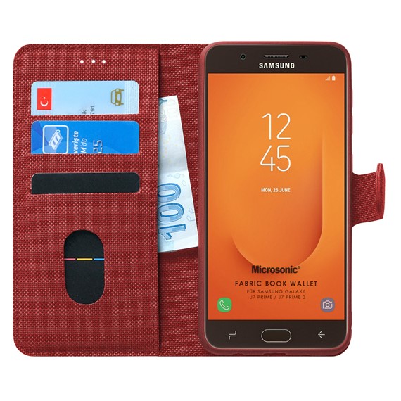 Microsonic Samsung Galaxy J7 Prime Kılıf Fabric Book Wallet Kırmızı 1