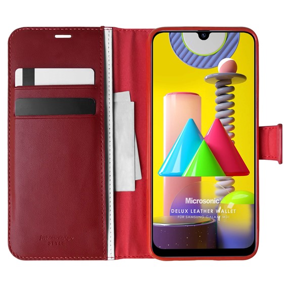 Microsonic Samsung Galaxy M31 Kılıf Delux Leather Wallet Kırmızı 1