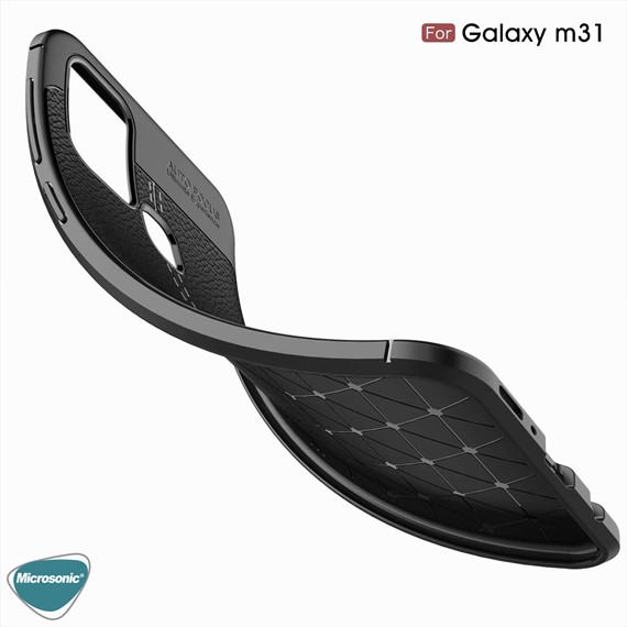 Microsonic Samsung Galaxy M31 Kılıf Deri Dokulu Silikon Lacivert 4
