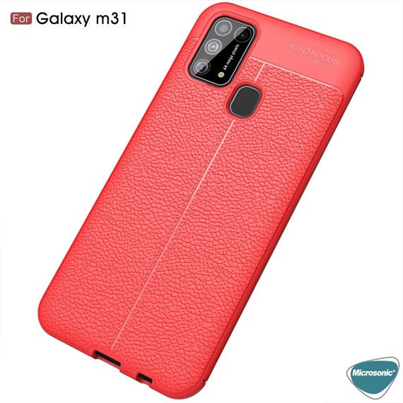 Microsonic Samsung Galaxy M31 Kılıf Deri Dokulu Silikon Kırmızı 3
