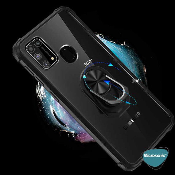 Microsonic Samsung Galaxy M31 Kılıf Grande Clear Ring Holder Siyah 4