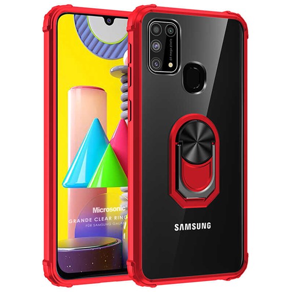 Microsonic Samsung Galaxy M31 Kılıf Grande Clear Ring Holder Kırmızı 1