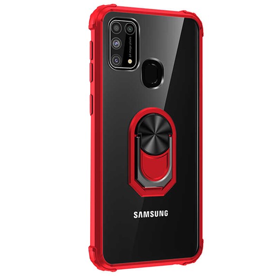Microsonic Samsung Galaxy M31 Kılıf Grande Clear Ring Holder Kırmızı 2