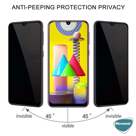 Microsonic Samsung Galaxy M31 Privacy 5D Gizlilik Filtreli Cam Ekran Koruyucu Siyah 2