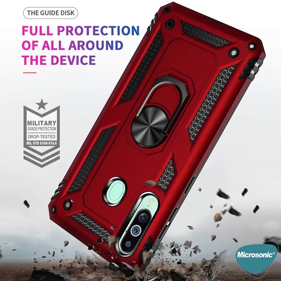 Microsonic Samsung Galaxy M40 Kılıf Military Ring Holder Kırmızı 4
