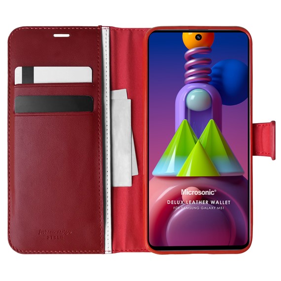 Microsonic Samsung Galaxy M51 Kılıf Delux Leather Wallet Kırmızı 1