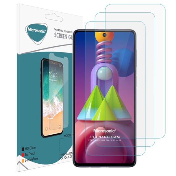 Microsonic Samsung Galaxy M51 Screen Protector Nano Glass 3 Pack 1