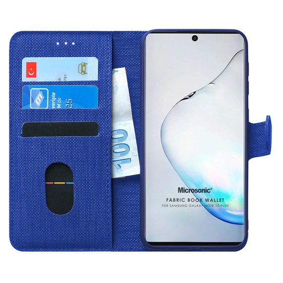 Microsonic Samsung Galaxy Note 10 Plus Kılıf Fabric Book Wallet Lacivert 1