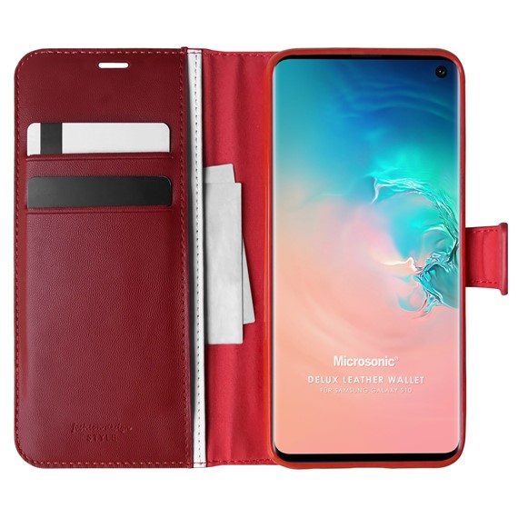 Microsonic Samsung Galaxy S10 Kılıf Delux Leather Wallet Kırmızı 1
