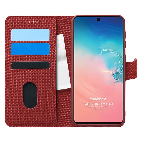 Microsonic Samsung Galaxy S10 Lite Kılıf Fabric Book Wallet Kırmızı 1